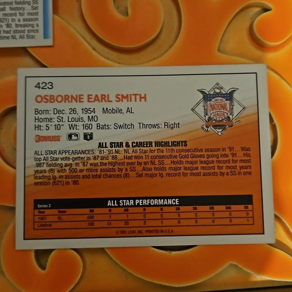 Donruss Ozzie Smith Saint Louis Cardinals 1992 card # 432 and #423 2 pack